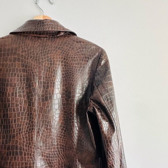 Vintage 90s Y2K ZARA Woman Crocodile Print Trench Coat Brown Alligator Embossed - Picture 10 of 10